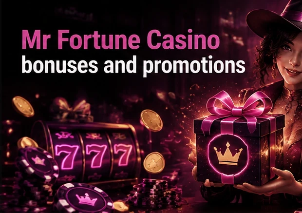 A woman in a wide brimmed hat holds a ribboned gift box marked with a crown, beside a slot reel showing three sevens, falling gold coins, casino chips and neon bonus and free spins tickets